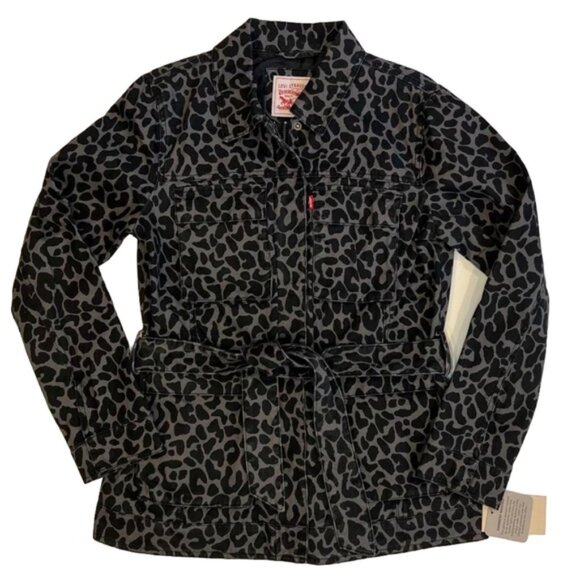 NWT Levi’s Hidden Full Zip & Snap Denim Jacket 4 Snap Pockets Tie Belt SMALL - Picture 4 of 16